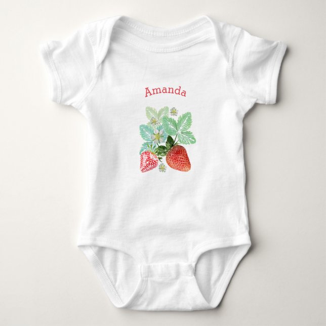 Strawberry, berry  red. baby bodysuit (Front)