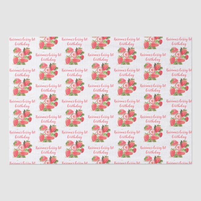 Strawberry Berry Sweet 1st Birthday party Cute Tissue Paper (Front)