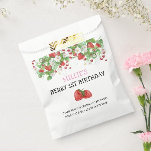 Strawberry Berry Sweet 1st Birthday Party Favor Bag