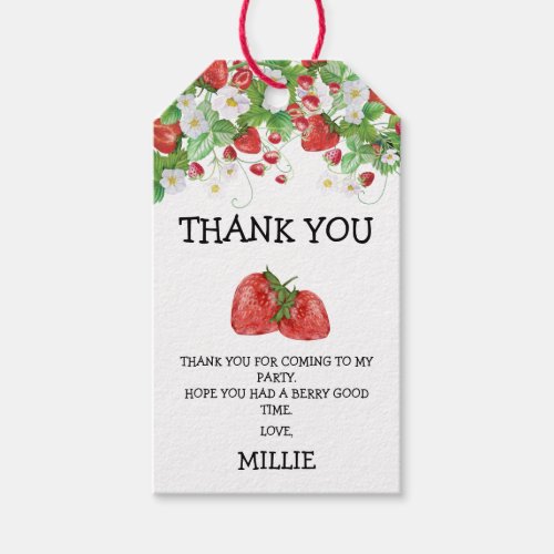 Strawberry Berry Sweet 1st Birthday Party Gift Tags