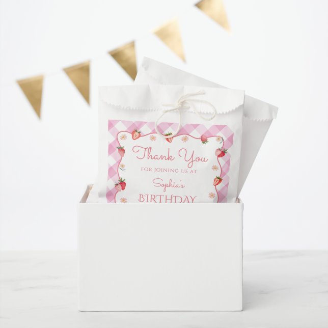 Strawberry Berry Sweet 1st Birthday Wavy Favor Bag (Party)