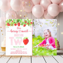 Strawberry Berry Sweet 2nd Birthday Invitation