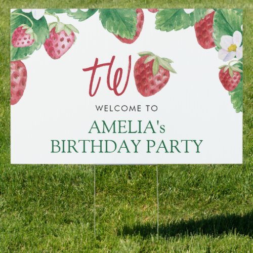 Strawberry Berry Sweet Baby 2nd Birthday Welcome Sign