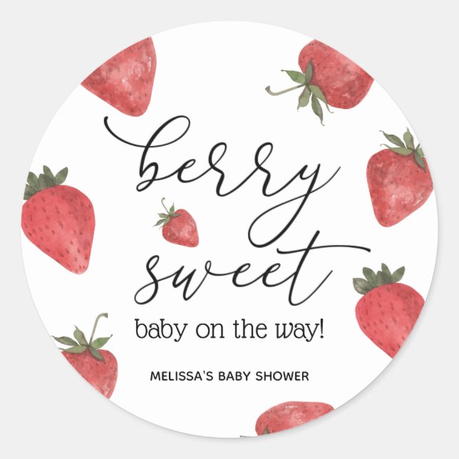 Strawberry Berry Sweet Baby Favor Classic Round Sticker (Front)