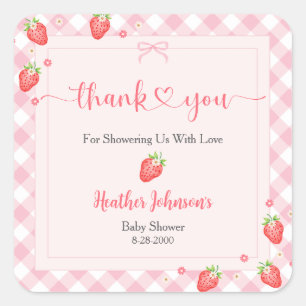 Strawberry Berry Sweet Baby Girl Baby Shower Square Sticker