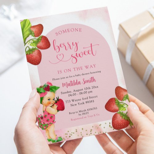 Strawberry Berry Sweet Baby Shower Blonde Girl Invitation