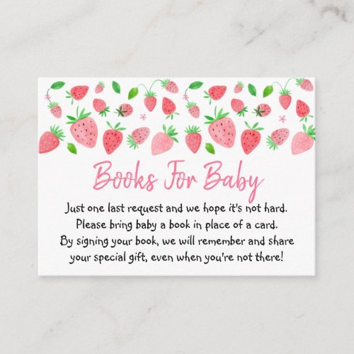 Strawberry Berry Sweet Baby Shower Book Request Enclosure Card