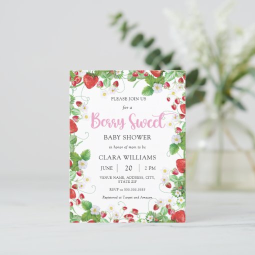 Strawberry Berry Sweet Baby Shower Budget Postcard Zazzle   Strawberry Berry Sweet Baby Shower Budget Postcard R87dfa3be9b434880a1d60b6a89b15dfd Tcvyo 510 