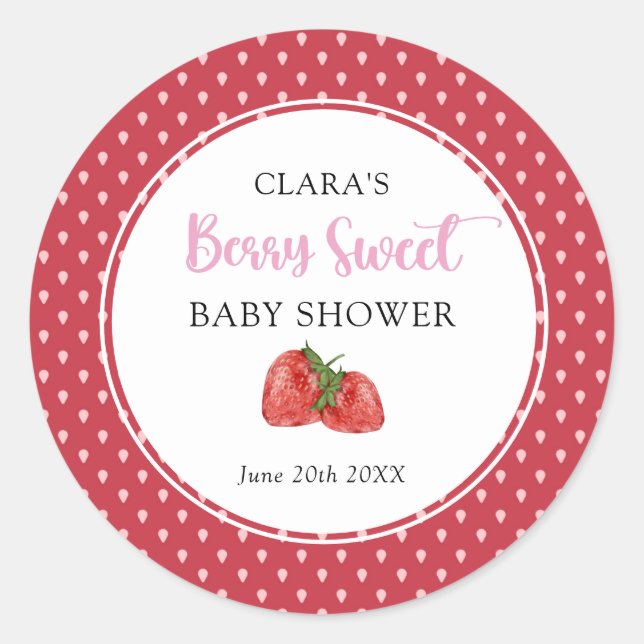 Strawberry Berry Sweet Baby Shower Classic Round S Classic Round Sticker (Front)