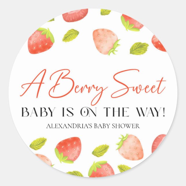 Strawberry Berry Sweet Baby Shower Favor Classic Round Sticker (Front)