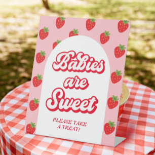 Strawberry Berry Sweet Baby Shower Favor Pedestal Sign