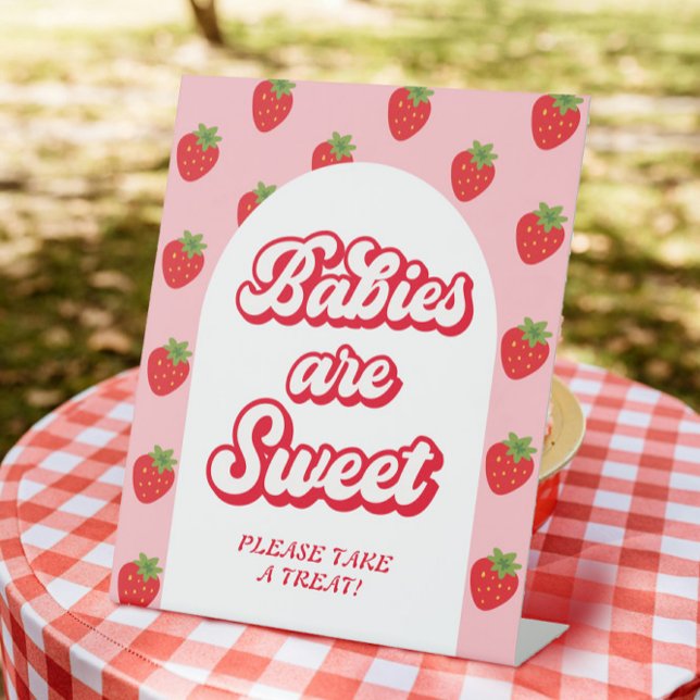 Strawberry Berry Sweet Baby Shower Favor Pedestal Sign (Creator Uploaded)