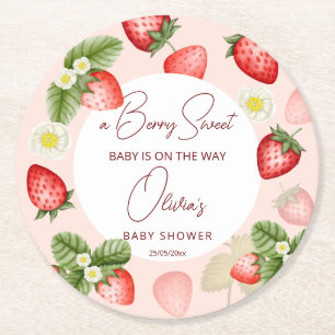 Strawberry berry sweet baby shower favors round paper coaster