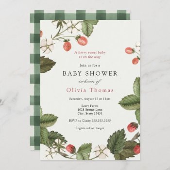 Strawberry Berry Sweet Baby Shower Invitation by AdorePaperCo at Zazzle