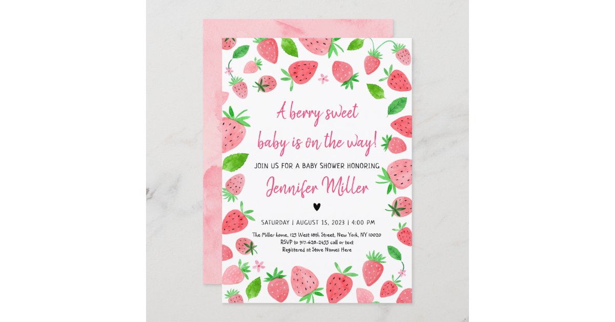 Strawberry Baby Shower, Berry Sweet Invitation, Zazzle