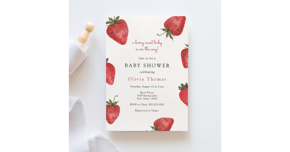 Strawberry Baby Shower Invitation, Berry Sweet Baby Shower