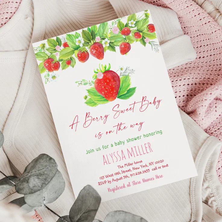 Strawberry Berry Sweet Baby Shower Invitation Zazzle