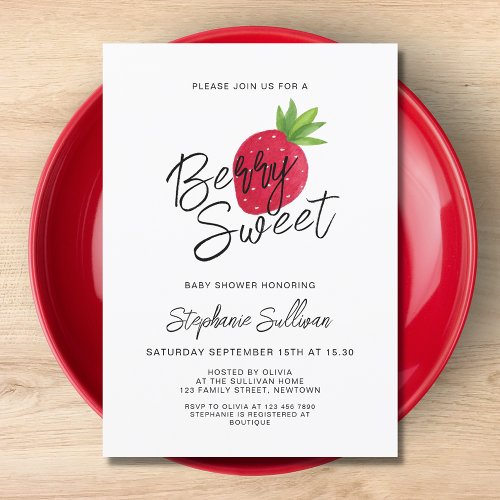 Strawberry Berry Sweet Baby Shower  Invitation