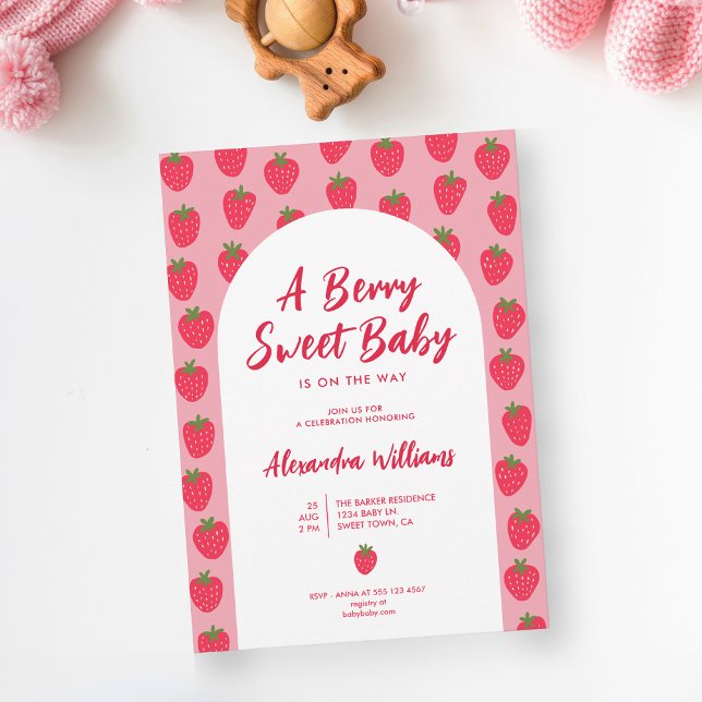 Strawberry Berry Sweet Baby Shower Invitation (This Berry Sweet Baby Invitation is shown in size 5 x 7 in. Other sizes and digital available.)