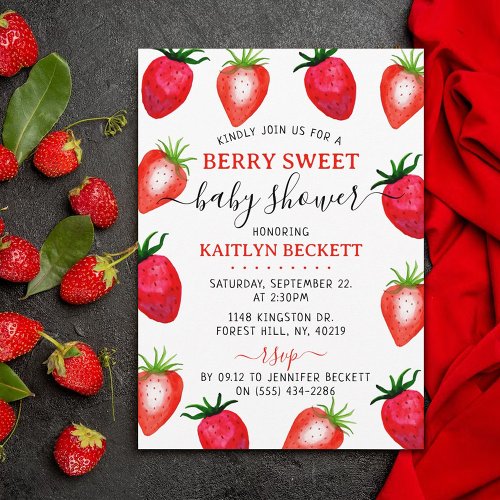 Strawberry Berry Sweet Baby Shower Invitation