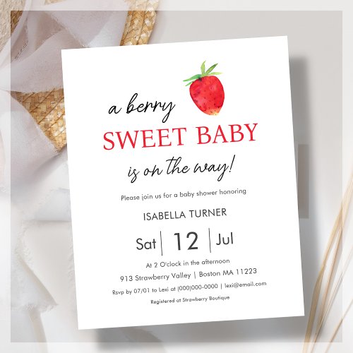 Strawberry  Berry Sweet Baby Shower Invitation