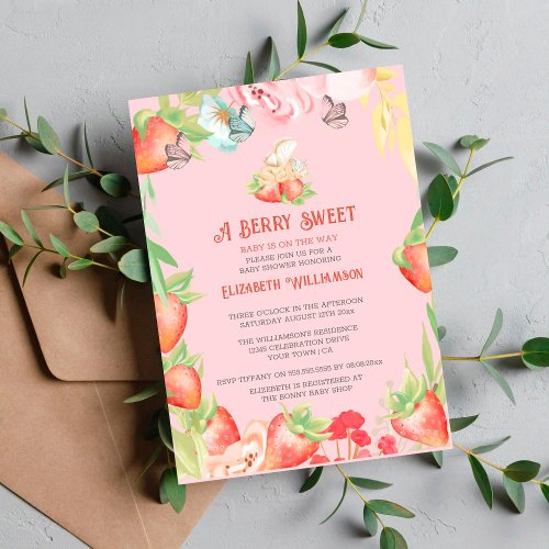 Strawberry Berry Sweet Baby Shower Invitation