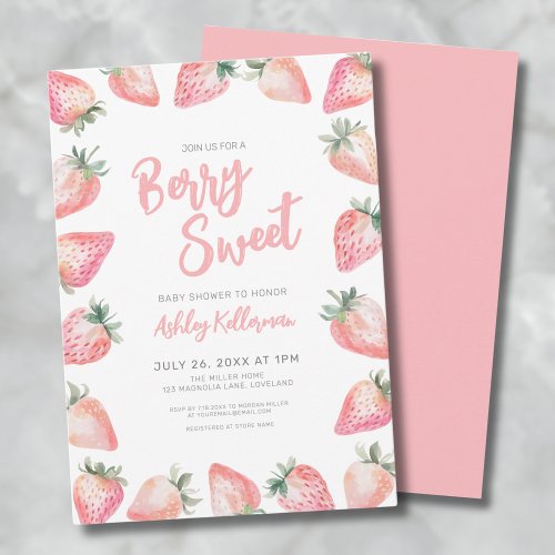 Strawberry Berry Sweet Baby Shower Invitation