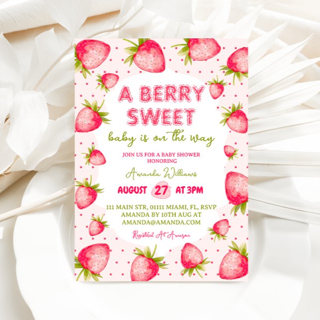 Strawberry Berry Sweet Baby Shower Invitation (Creator Uploaded)