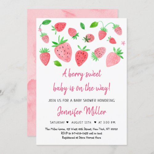 Strawberry Berry Sweet Baby Shower Invitation