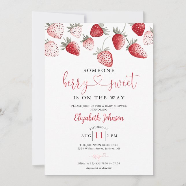 Strawberry Berry Sweet Baby Shower Invitation (Front)