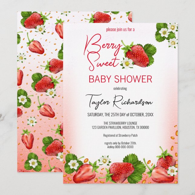 Strawberry Berry Sweet Baby Shower Invitation (Front/Back)