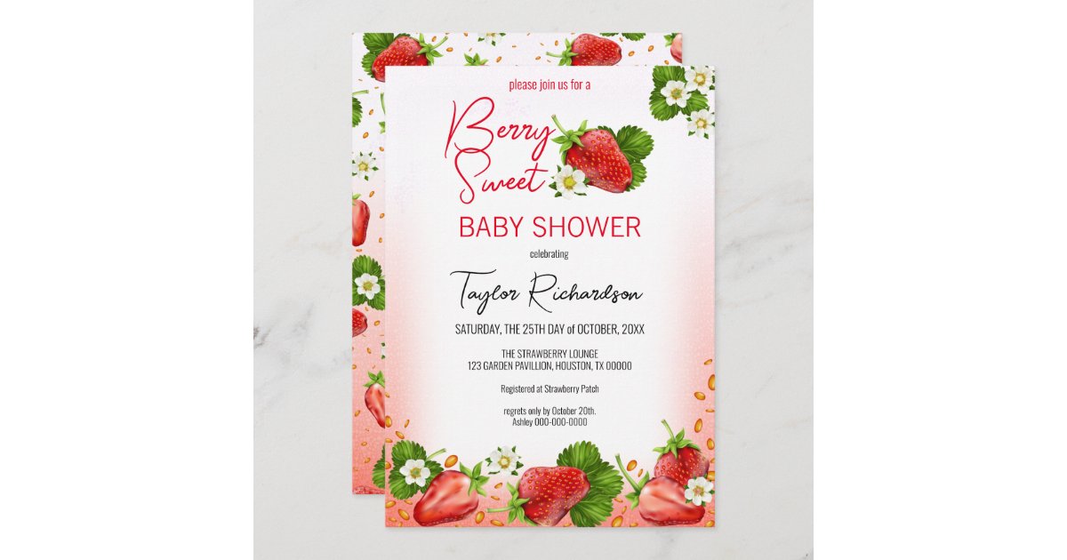 Strawberry Baby Shower, Berry Sweet Invitation, Zazzle