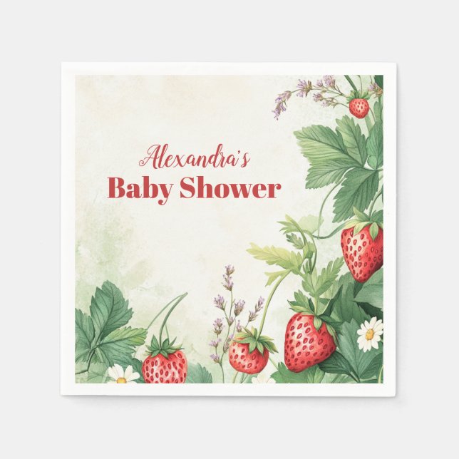 Strawberry Berry Sweet Baby Shower Napkins (Front)