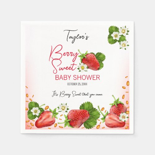 Strawberry Berry Sweet Baby Shower Napkins
