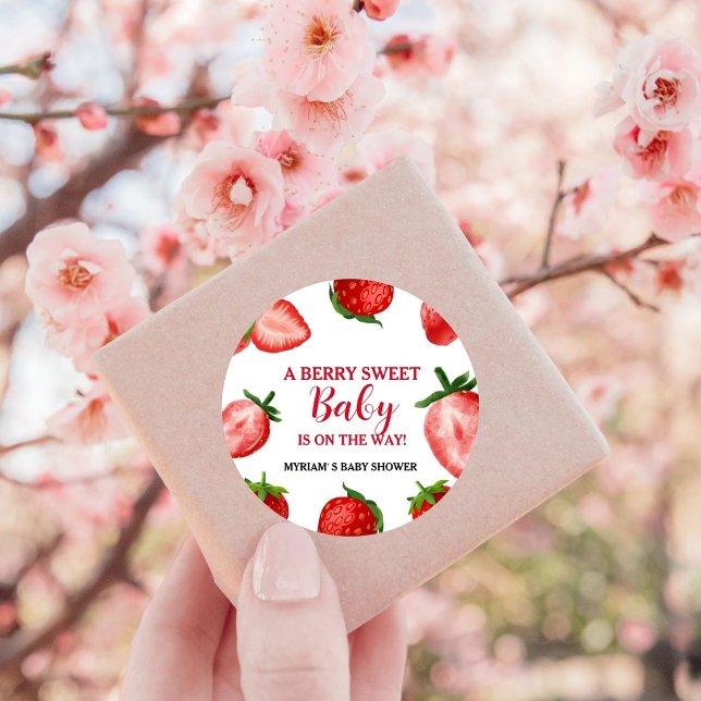 Strawberry Berry Sweet Baby shower On the way  Classic Round Sticker (Creator Uploaded)