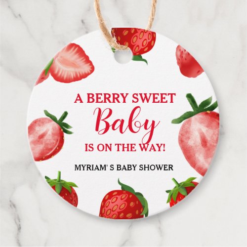 Strawberry Berry Sweet Baby shower On the way  Favor Tags