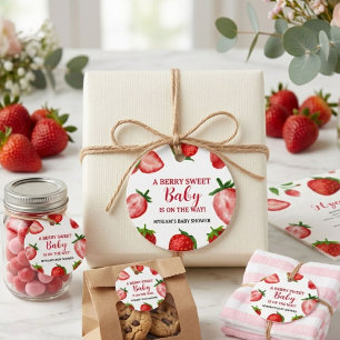 Strawberry Berry Sweet Baby shower On the way Favor Tags