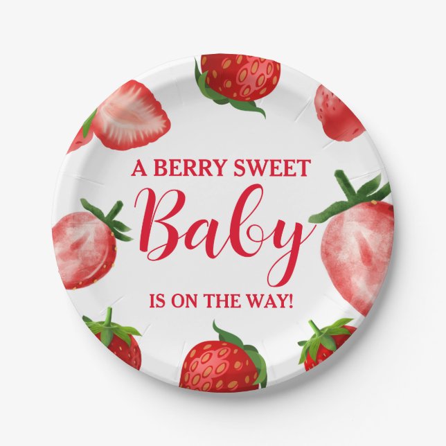 Strawberry Berry Sweet Baby shower On the way  Paper Plates (Front)