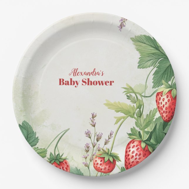 Strawberry Berry Sweet Baby Shower Paper Plates (Front)
