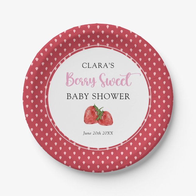 Strawberry Berry Sweet Baby Shower  Paper Plates (Front)