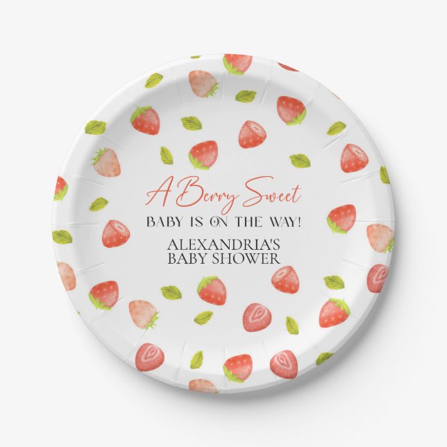 Strawberry Berry Sweet Baby Shower Paper Plates (Front)