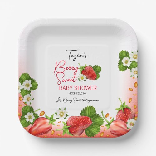 Strawberry Berry Sweet Baby Shower Paper Plates