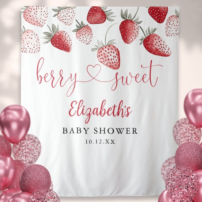 Strawberry Berry Sweet Baby Shower Photo Backdrop (Strawberry Berry Sweet Baby Shower Photo Backdrop)