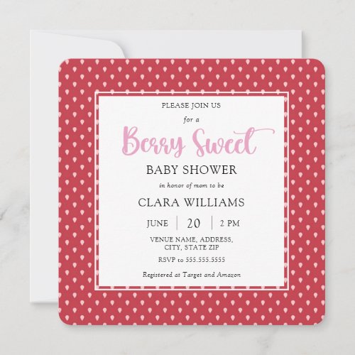 Strawberry Berry Sweet Baby Shower  Square Invitation