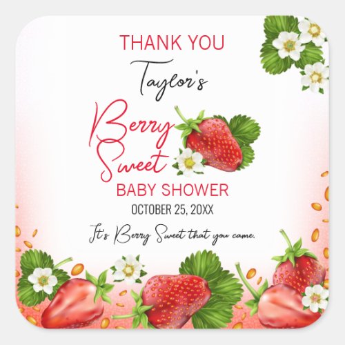 Strawberry Berry Sweet Baby Shower Square Sticker