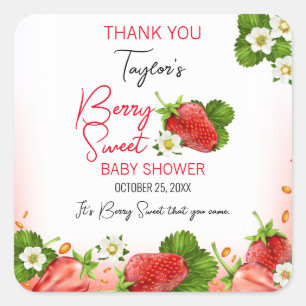 Strawberry Berry Sweet Baby Shower Square Sticker