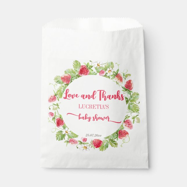 Strawberry berry sweet baby shower thank you favor bag (Front)