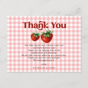 Strawberry Berry Sweet Baby Shower Thank You Postcard