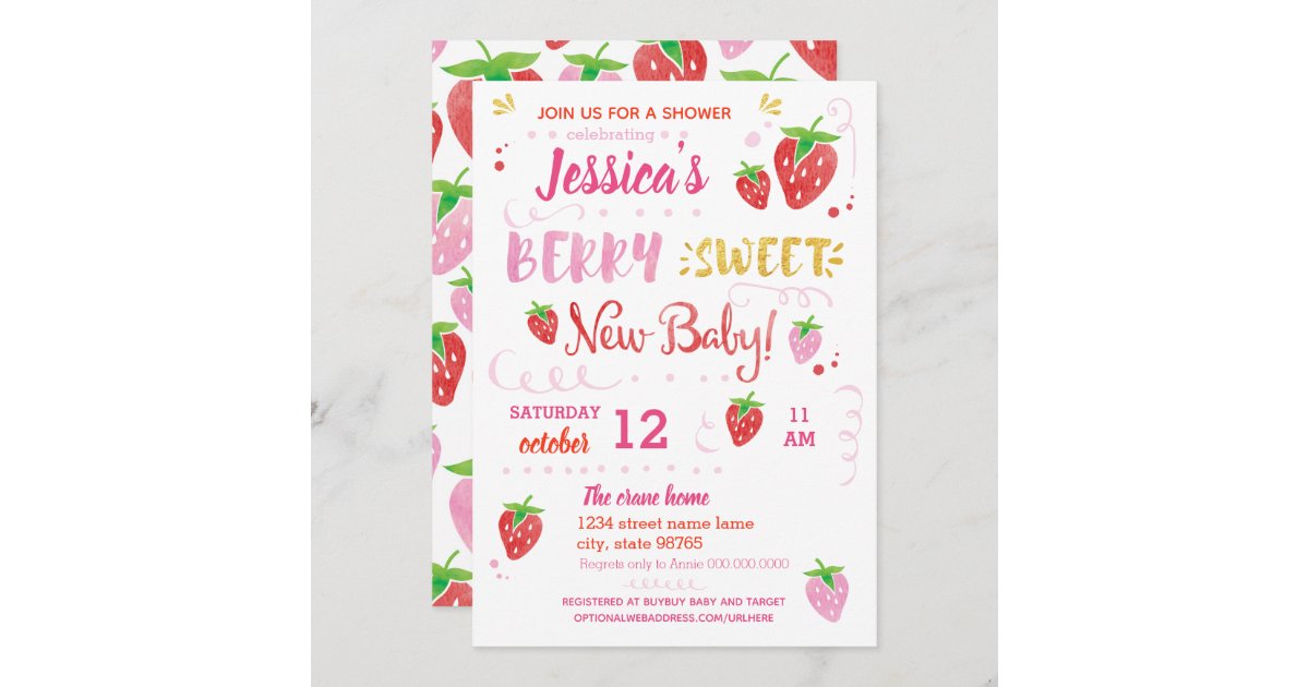 Strawberry Baby Shower, Berry Sweet Invitation, Zazzle