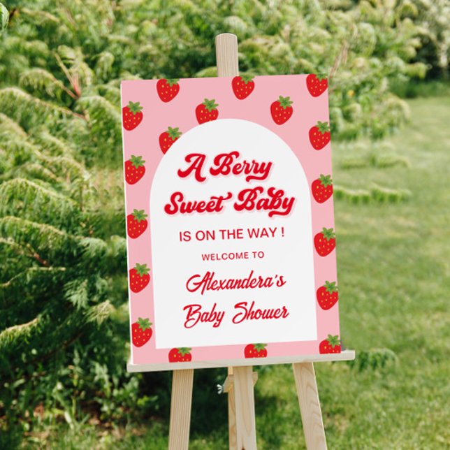 Strawberry Berry Sweet Baby Shower Welcome Foam Board (Creator Uploaded)